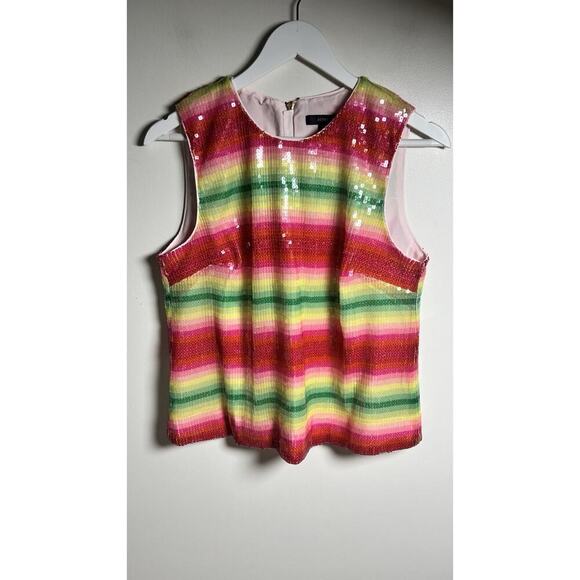 J.Crew Sleeveless top in watermelon-stripe sequins Red Green Multi Small NEW - Picture 5 of 12